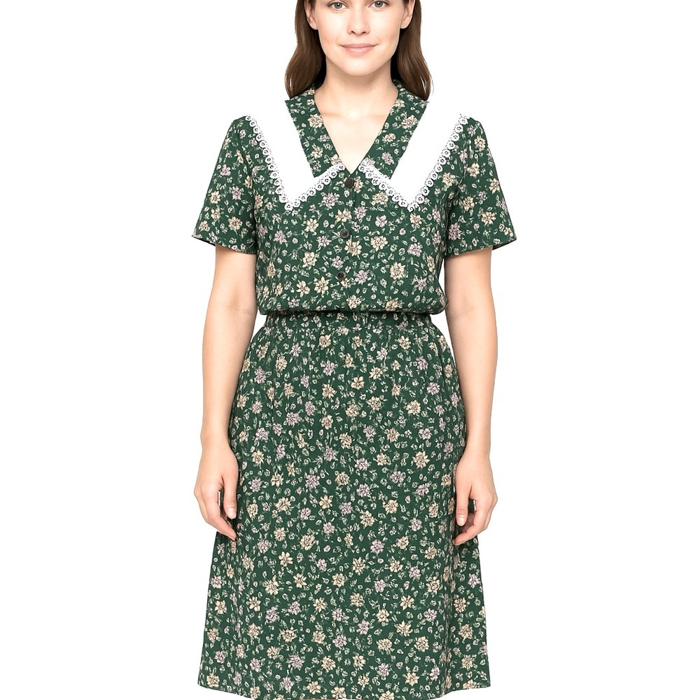 Vintage 80s Whirlaway frocks floral 2 piece skirt set with lace collar, Size 16P
